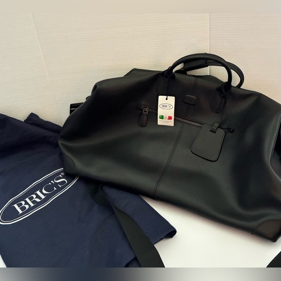 NWT Bric’s Milano Vareze Black Holdall Vera Pelle Weekender Bag Made in Italy - Picture 1 of 15